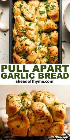 pull apart garlic bread in a baking pan