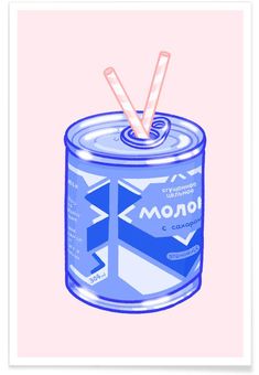 an illustration of a can of soda with two straws sticking out of the top