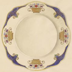 an ornately decorated plate with blue and gold trim