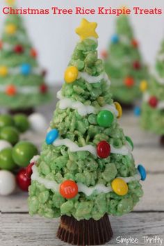 christmas tree rice krispie treats on a table