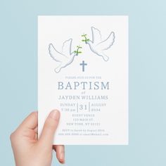 Dove Blue Boy Baptism Invitation Baptism Themes, Pray For Peace, Baptism Invitation, Event Venues