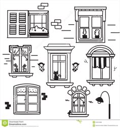 an image of windows and shutters in black and white colors on a beige background