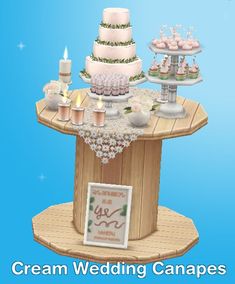 a cake stand with cupcakes and other desserts on it for a wedding