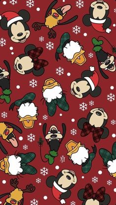 mickey mouse christmas pattern on red background