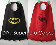 two superhero capes with the words diy and superhero capes printed on them