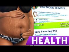 an animated image of a woman's stomach with her hands on her belly and the words health