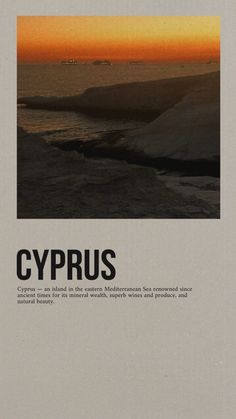 an advertisement for cyprus in front of the ocean