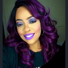 Purple Hair Color Ideas For Black Women, Purple Hairstyles, Purple Black Hair, Red Hair Outfits, Silver Hair Highlights, Purple Ombre Hair, Shaved Hair Designs