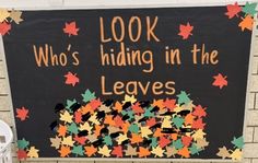 a sign that says, look who's hiding in the leaves on this bulletin board