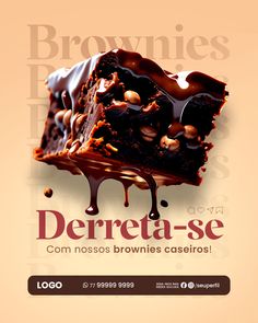 a chocolate cake with nuts on top and drizzled in the middle is featured as an ad for dereta - se