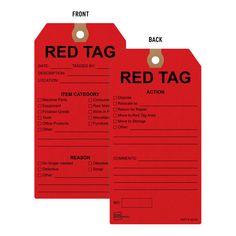 two red tags with the words red tag on each one and another tag attached to them