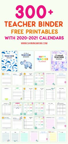 the teacher binder printables with 2020 - 21 calendars