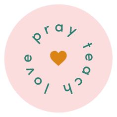 a pink circle with the words pray today and a heart