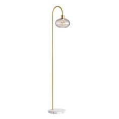 a floor lamp with a white marble base