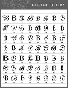 the chicago factory's alphabet and numbers are shown in black ink on a white background