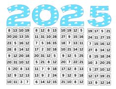 a blue and white calendar with the numbers twenty five, six seven nine twelve eleven