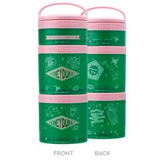 three green and pink containers sitting next to each other on a white background with the words wildflowers