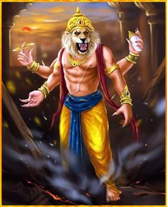 an image of a lion god with his hands in the air and one hand out