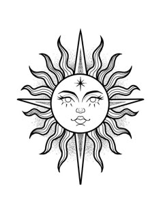 the sun with its face drawn in black and white