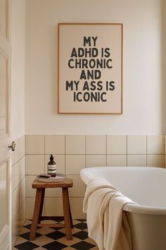 🫢 "My ADHD is chronic and my ass is iconic ." Funny Wall Art Print. A Sarcastic funny ADHD joke quote word art poster | large dopamine quirky decor wall art.

Inkspyre Prints.
___

sarcastic print - funny word art - sweary print - quirky decor print - dopamine decor - diagnosed with - iconic ass prints - slay-dhd - funny ADHD prints - mental health poster - best friend gift - ADHD wall art print - ADHD awareness Funny Posters For Bathroom, Dopamine Decor Ideas, Dopamine Bathroom, Quirky Quotes Funny, Bathroom Frames, Dopamine Art, Crazy Lyrics, Word Art Poster, Word Art Quotes