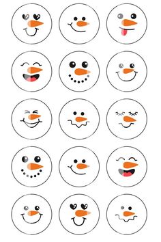 snowman faces with different expressions and shapes to make them look like they are smiling