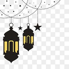 two hanging lanterns with stars on them, and one is black and gold in color