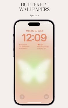 the butterfly wallpapers app is displayed on an iphone's back cover, with text below it