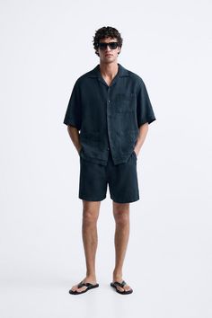 100% LINEN SHIRT - Navy blue | ZARA United States Short Sleeve Button-up Shirt With Pockets For Summer, Summer Button-up Short Sleeve Shirt With Pockets, Summer Short Sleeve Button-up Shirt With Pockets, Vacation Shirt With Spread Collar And Pockets, Vacation Short Sleeve Shirt With Camp Collar And Pockets, Summer Camp Shirt With Pockets And Button-up, Vacation Camp Shirt With Pockets And Short Sleeves, Unstructured Short Sleeve Shirt With Pockets, Collared Short Sleeve Shirt With Pockets For Summer