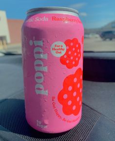 A picture of a canned drink called Poppi. Poppi is a probiotic soda. The can is pink, red, and white. Poppi Drink Aesthetic, Aesthetic Pink Drink, Aesthetic Bright, Bright Aesthetic, Food Business Ideas, Happy Drink, Seltzer Water, Drink Aesthetic, Soda Drinks