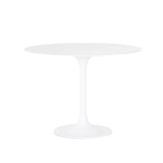 a white table with an oval top on a white background in the shape of a tulip