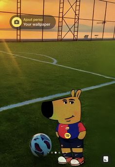 a cartoon dog standing next to a soccer ball