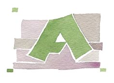 the letter a is made out of watercolor paper and has green letters on it