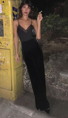 Jeanne Damas,,all black,,,pants and lace top,perfect French Girl Outfits, Jeanne Damas Style, Evening Look, Jeanne Damas, French Girl Style, French Girls, Estilo Chic, Evening Outfits, Parisian Chic