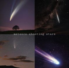 four different shots of comets in the night sky