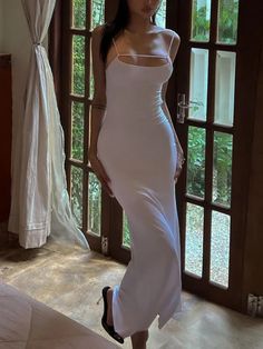 Slim Fitting Backless Tie up Bodycon Dress - AnotherChill Tied Dress, White Bodycon Dress, Elegant Maxi Dress, Backless Maxi Dresses, Maxi Robes, Maxi Gowns, White Maxi Dresses, Club Dresses, Flowing Maxi Dress