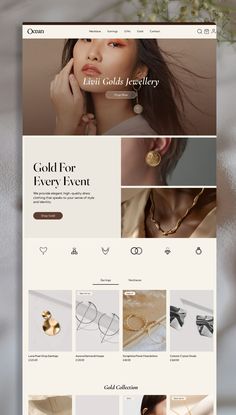 Gold jewelry shop website template for wix Jewellery Website Design, Jewelry Website Design, Jewellery Website, Wix Website Design, Jewellery Shop Design, Wix Templates, Elegant Jewellery, Ocean Necklace, Design Layouts