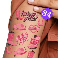 a woman's arm with tattoos on it and the words, texas girls are in pink