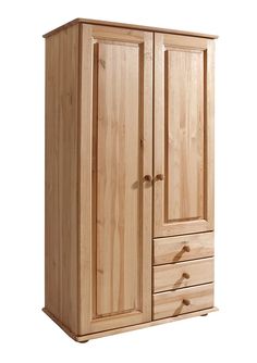 a wooden armoire with three drawers on one side and two doors on the other