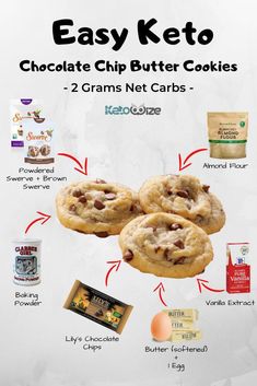 chocolate chip butter cookies are shown with information about the ingredients and how to use them