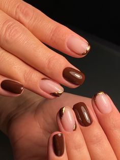 Copper Nails Designs, Short Fall Nails, Brown Nails Design, Simple Fall Nails, October Nails, Nagel Tips, Smink Inspiration, Classy Acrylic Nails, Makijaż Smokey Eye