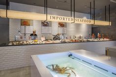 a seafood restaurant with an indoor jacuzzi tub