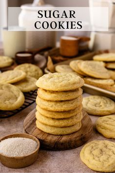 a stack of sugar cookies sitting on top of a table