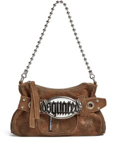 brown stretch-cotton corduroy stud embellishment logo plaque ball chain top handle adjustable detachable shoulder strap top zip fastening main compartment internal slip pocket silver-tone hardware Corduroy Handbags, Punk Style Shoulder Bag With Zipper Closure, Handmade Vintage Clutch Shoulder Bag, Gothic Streetwear Bags With Zipper Closure, Corduroy Bag, Gothic Black Bag With Zipper Closure, Bag Hardware, Chain Top, Strap Top