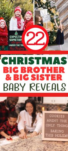 the cover of 22 christmas big brother and sister baby reveals, with photos of children in santa hats