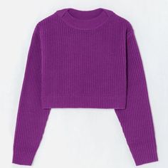 The Cropped Boatneck Pullover In Purple Is A 1/2 Cardigan Stitch Knit In Fine Wool Featuring Overlapping Rib Neck Trim Detail. Fit Intent Drop-Shoulder, Easy Cropped Fit. Cropped Sweater With Ribbed Collar, Purple Knit Crew Neck Top, Winter Cropped Sweater With Ribbed Neckline, Cropped Knit Sweater With Ribbed Collar, Solid Cropped Knit Sweater, Casual Cropped Sweater With Ribbed Collar, Purple Crew Neck Sweater For Layering, Purple Textured Knit Crew Neck Top, Sweaters Cropped