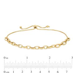 Simply chic, this link bolo bracelet updates your jewelry wardrobe. Fashioned in warm hollow 10K gold, this choice showcases a row of oval-shaped links in alternating smaller and larger sizes. Polished to a bright shine, this box chain bracelet adjusts up to 10.5 inches in length and secures with a bolo clasp and ball ends. Jewelry Wardrobe, Bolo Bracelet, Simply Chic, Box Chain, 10k Gold, Chain Bracelet, Bracelet, Chain, Wardrobe