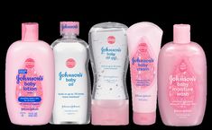 five bottles of johnson's baby lotion are lined up against a white background