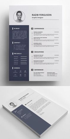 two different resume templates, one is blue and the other is white with black accents