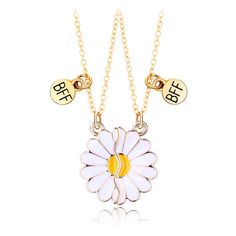 two necklaces that have flowers on them with the word love written in gold letters