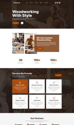 the website design for woodworking with style, including an image of two men working